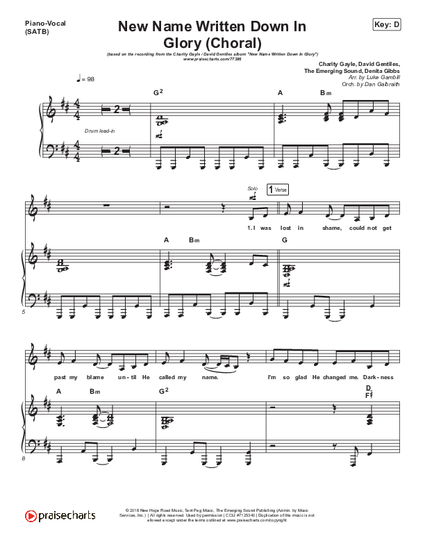 New Name Written Down In Glory (Choral Anthem SATB) Piano/Vocal Pack (Arr. Luke Gambill / Charity Gayle / David Gentiles)