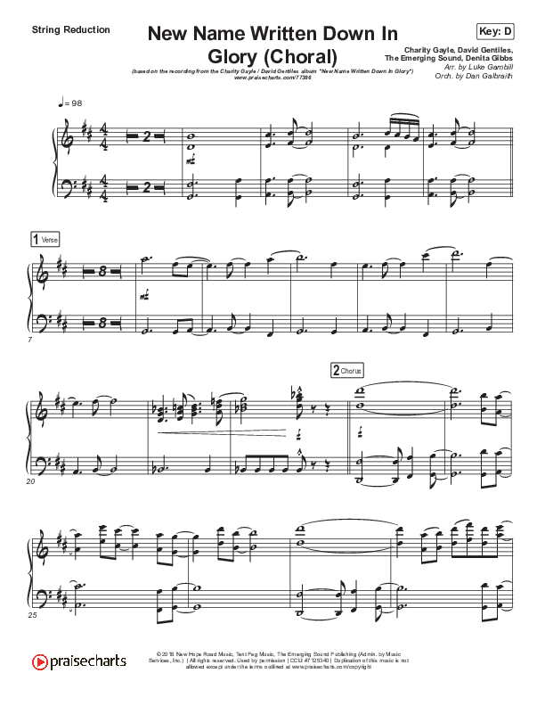 New Name Written Down In Glory (Choral Anthem SATB) String Pack (Arr. Luke Gambill / Charity Gayle / David Gentiles)