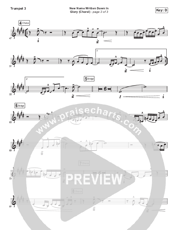New Name Written Down In Glory (Choral Anthem SATB) Trumpet 3 (Arr. Luke Gambill / Charity Gayle / David Gentiles)