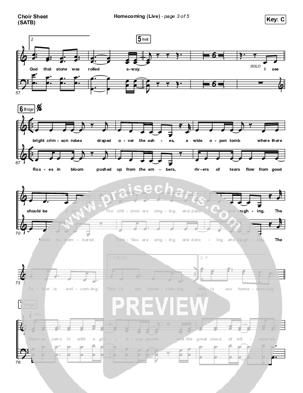 Homecoming (Live) Choir Sheet (SATB) (Bethel Music / Cory Asbury / Gable Price)