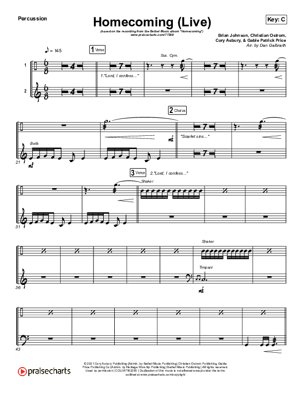 Homecoming (Live) Percussion (Bethel Music / Cory Asbury / Gable Price)