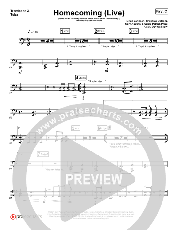Homecoming (Live) Trombone 3/Tuba (Bethel Music / Cory Asbury / Gable Price)