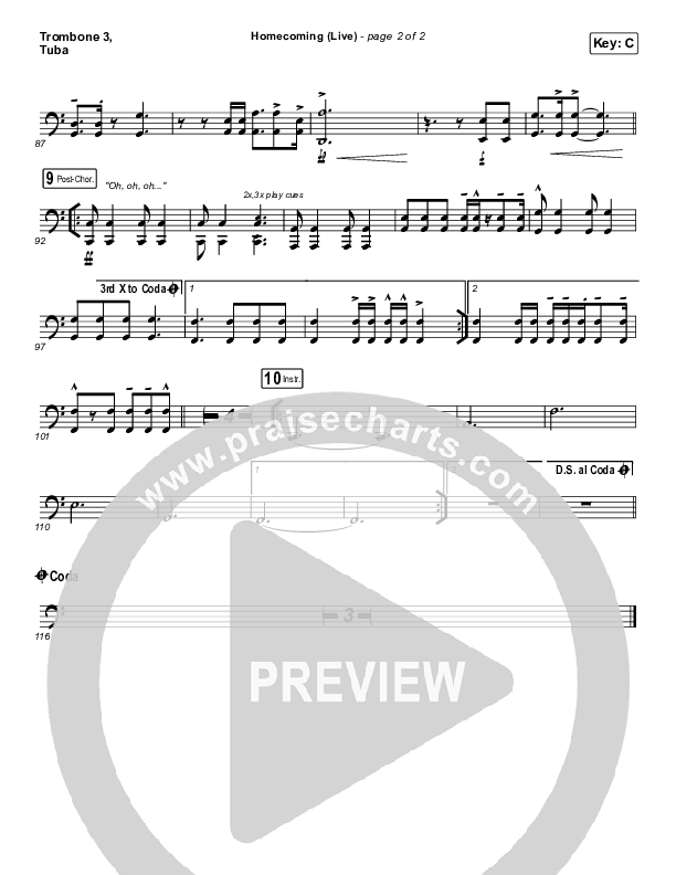 Homecoming (Live) Trombone 3/Tuba (Bethel Music / Cory Asbury / Gable Price)