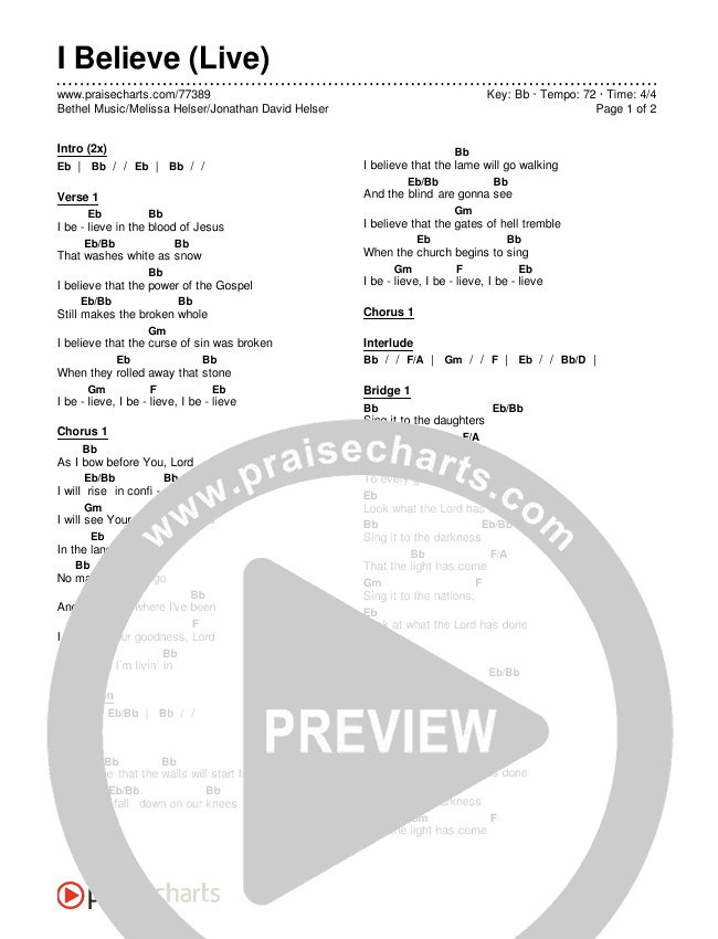 I Believe (Live) Chords & Lyrics (Bethel Music / Melissa Helser / Jonathan David Helser)