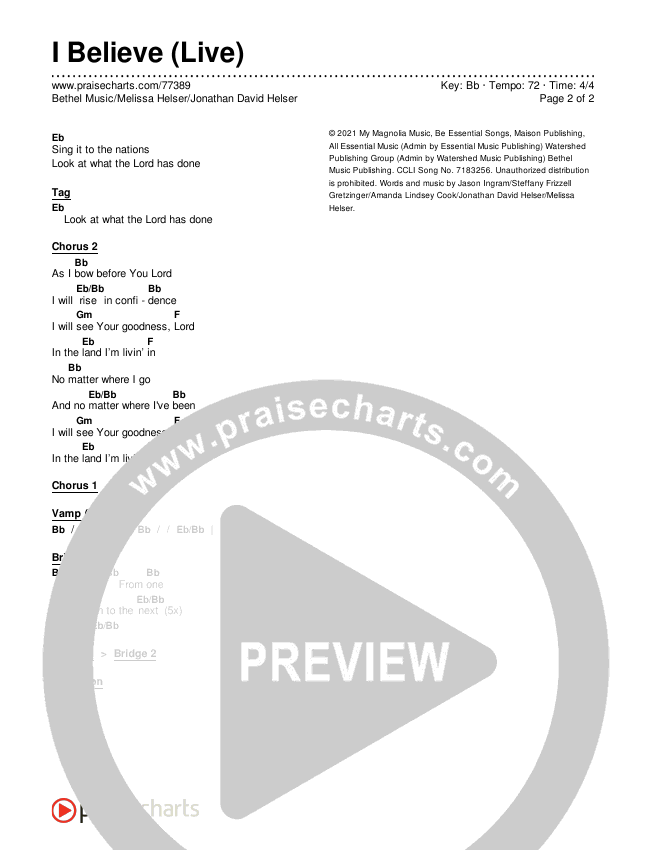 I Believe (Live) Chords & Lyrics (Bethel Music / Melissa Helser / Jonathan David Helser)