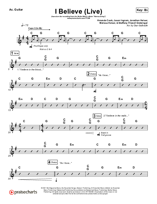 I Believe (Live) Acoustic Guitar (Bethel Music / Melissa Helser / Jonathan David Helser)