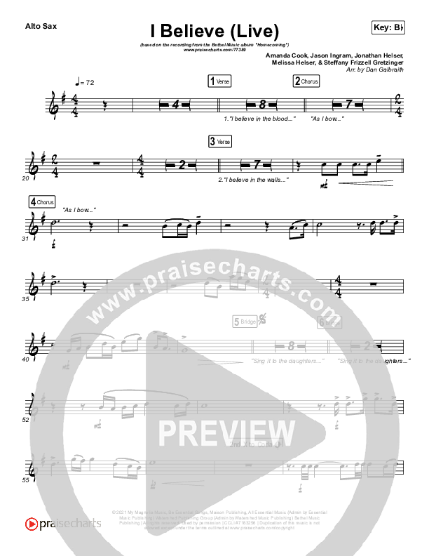 I Believe (Live) Alto Sax (Bethel Music / Melissa Helser / Jonathan David Helser)