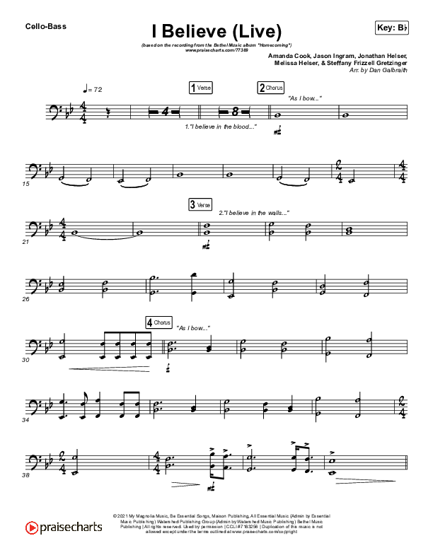 I Believe (Live) Cello/Bass (Bethel Music / Melissa Helser / Jonathan David Helser)
