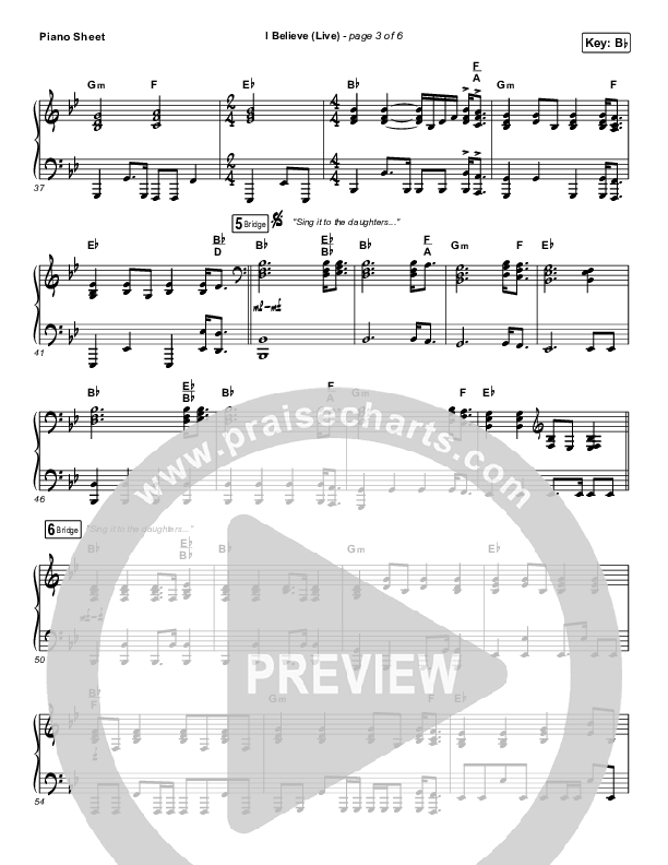 I Believe (Live) Piano Sheet (Bethel Music / Melissa Helser / Jonathan David Helser)