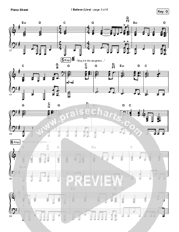 I Believe (Live) Piano Sheet (Bethel Music / Melissa Helser / Jonathan David Helser)