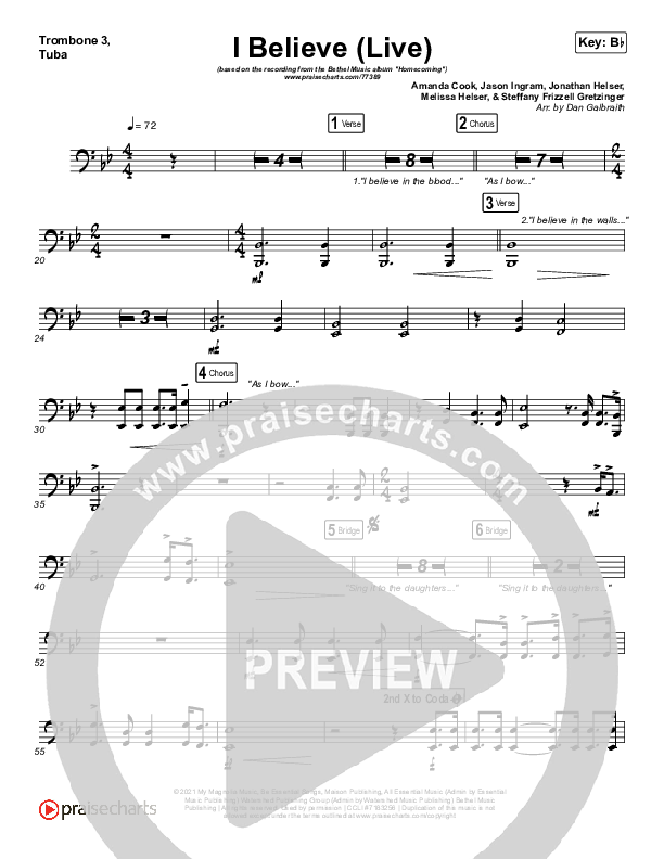 I Believe (Live) Trombone 3/Tuba (Bethel Music / Melissa Helser / Jonathan David Helser)