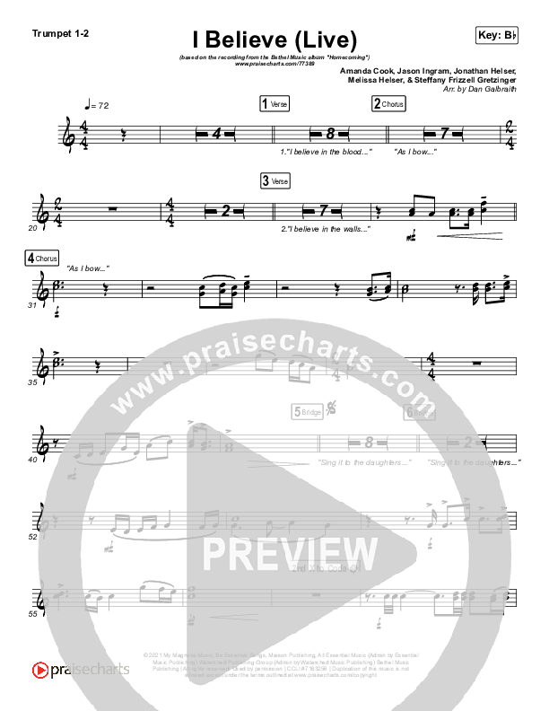 I Believe (Live) Trumpet 1,2 (Bethel Music / Melissa Helser / Jonathan David Helser)