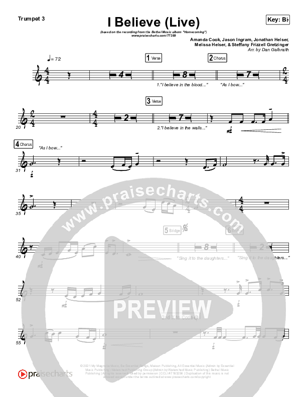 I Believe (Live) Trumpet 3 (Bethel Music / Melissa Helser / Jonathan David Helser)