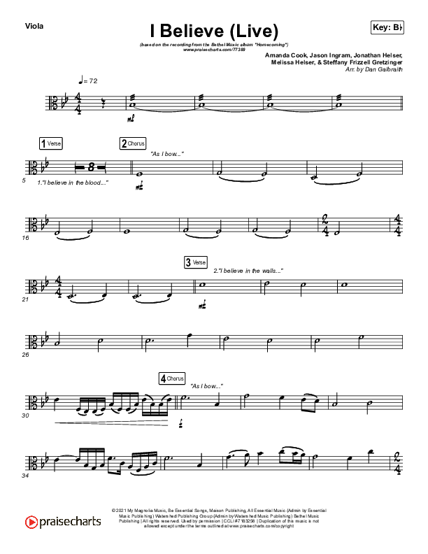 I Believe (Live) Viola (Bethel Music / Melissa Helser / Jonathan David Helser)