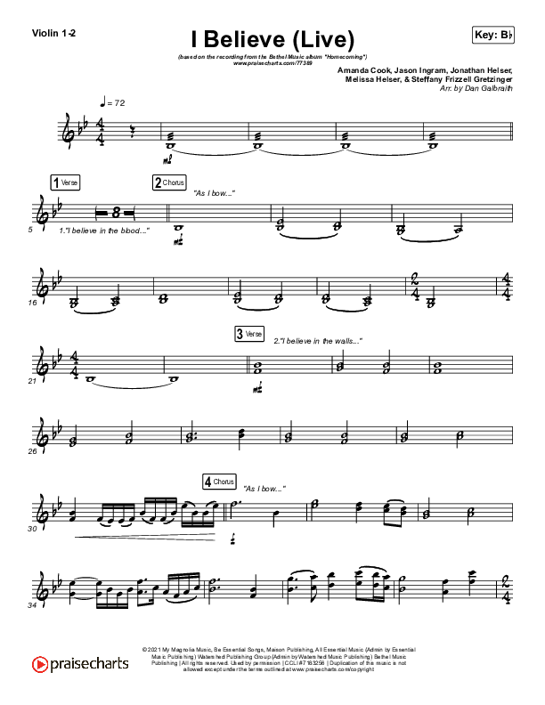 I Believe (Live) Violin 1/2 (Bethel Music / Melissa Helser / Jonathan David Helser)