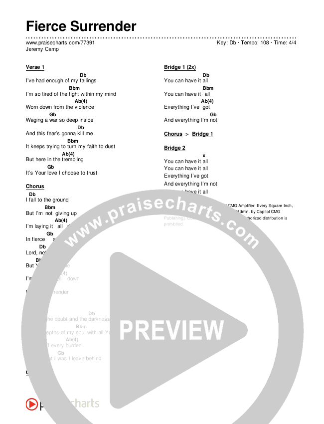 Fierce Surrender Chords & Lyrics (Jeremy Camp)
