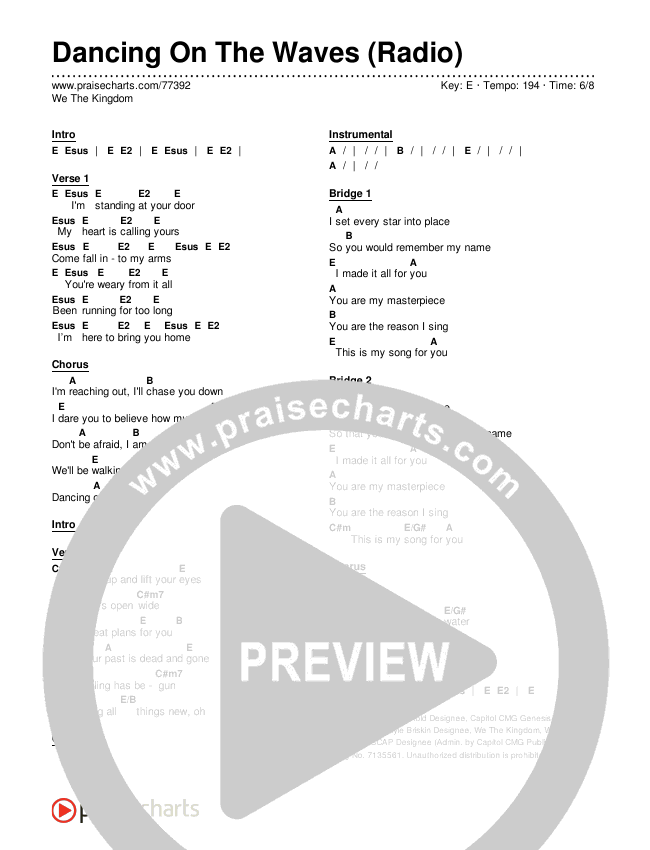 Dancing On The Waves (Radio) Chords & Lyrics (We The Kingdom)