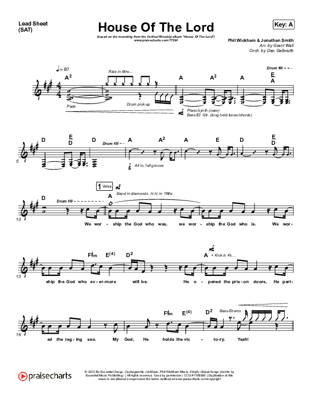 House Of The Lord Lead Sheet (SAT) (Vertical Worship)