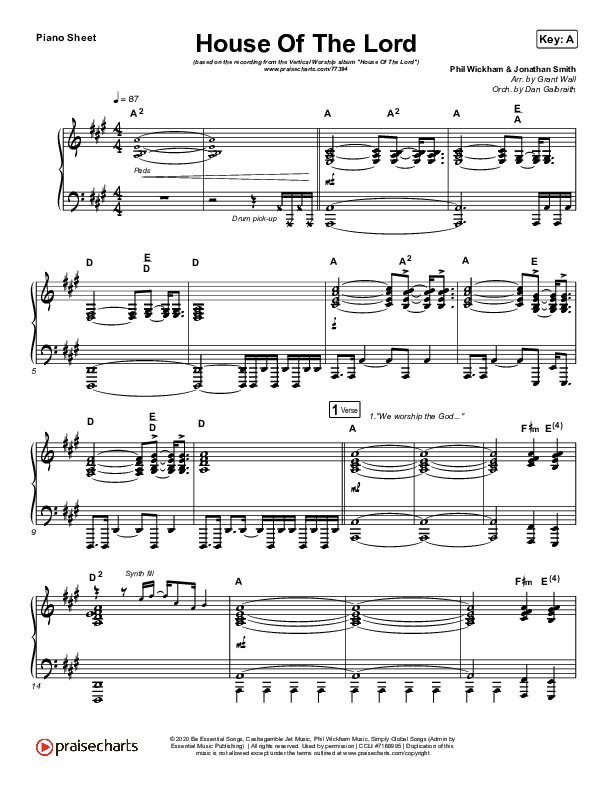 House Of The Lord Piano Sheet (Vertical Worship)