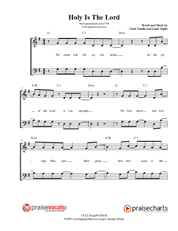 Holy Is The Lord Lead Sheet (PraiseVocals)