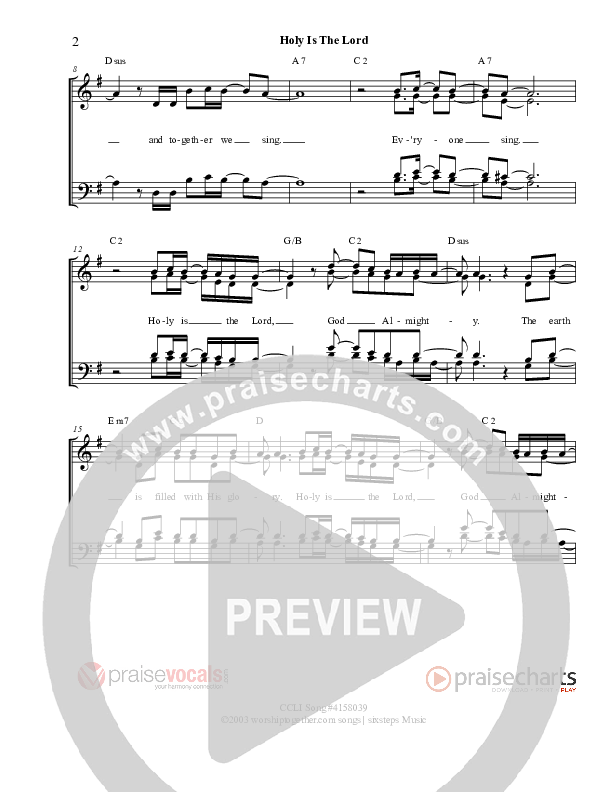 Holy Is The Lord Lead Sheet (PraiseVocals)