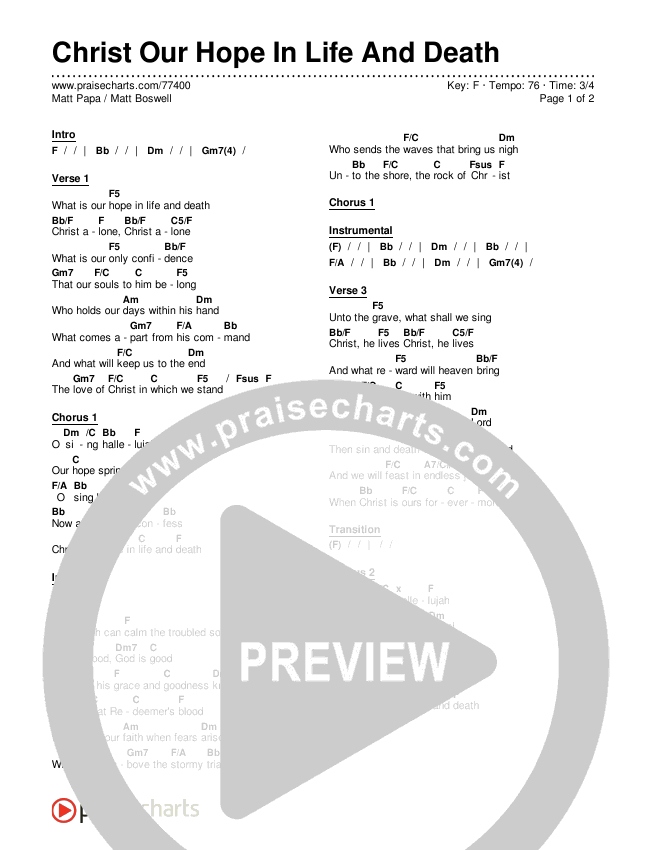 Christ Our Hope In Life And Death Chords & Lyrics (Matt Boswell / Matt Papa)