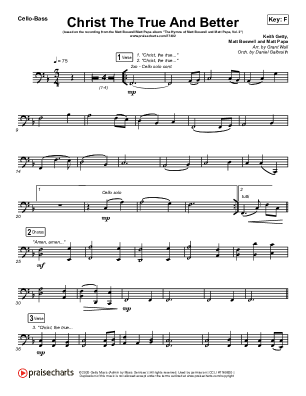 Christ The True And Better Cello/Bass (Matt Boswell / Matt Papa)