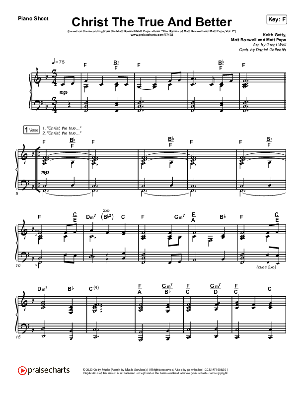 Christ The True And Better Piano Sheet (Matt Boswell / Matt Papa)