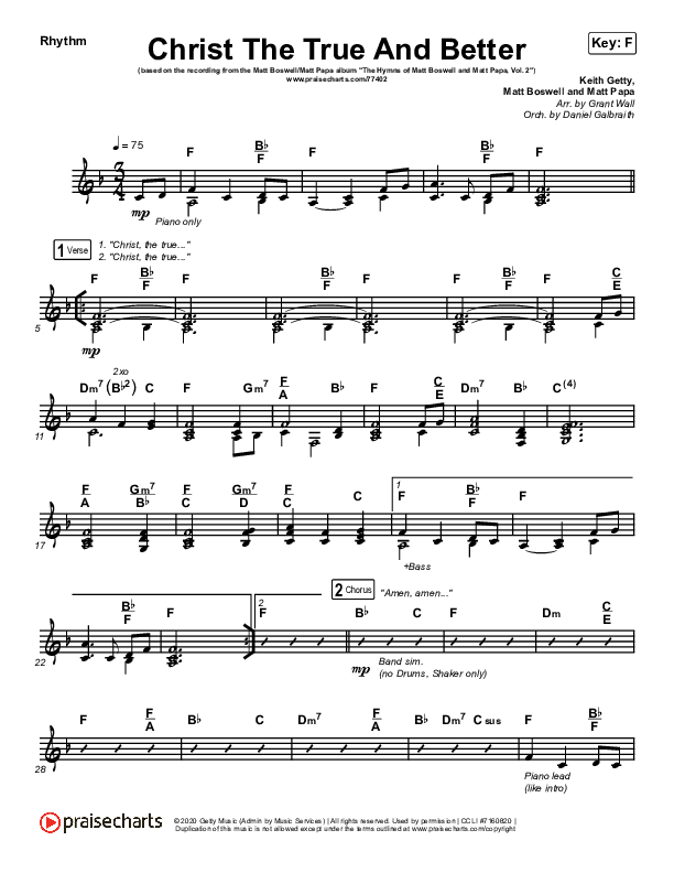 Christ The True And Better Rhythm Chart (Matt Boswell / Matt Papa)