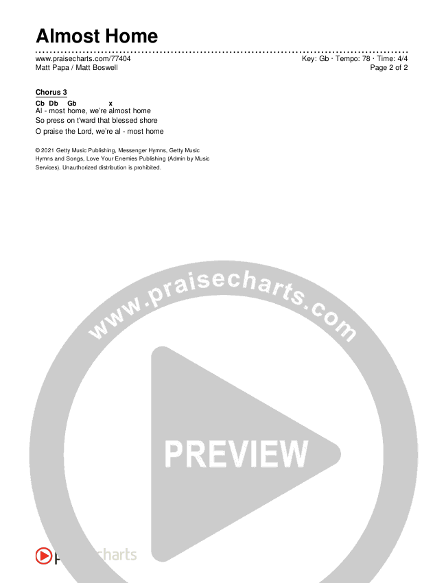 Almost Home (Acoustic) Chords & Lyrics (Matt Boswell / Matt Papa)