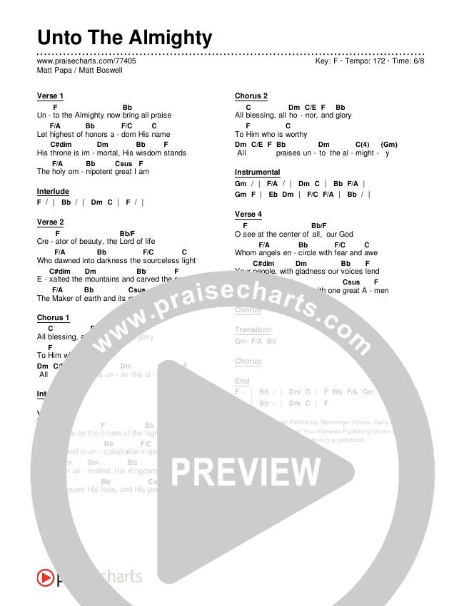 Unto The Almighty Chords & Lyrics (Matt Boswell / Matt Papa)