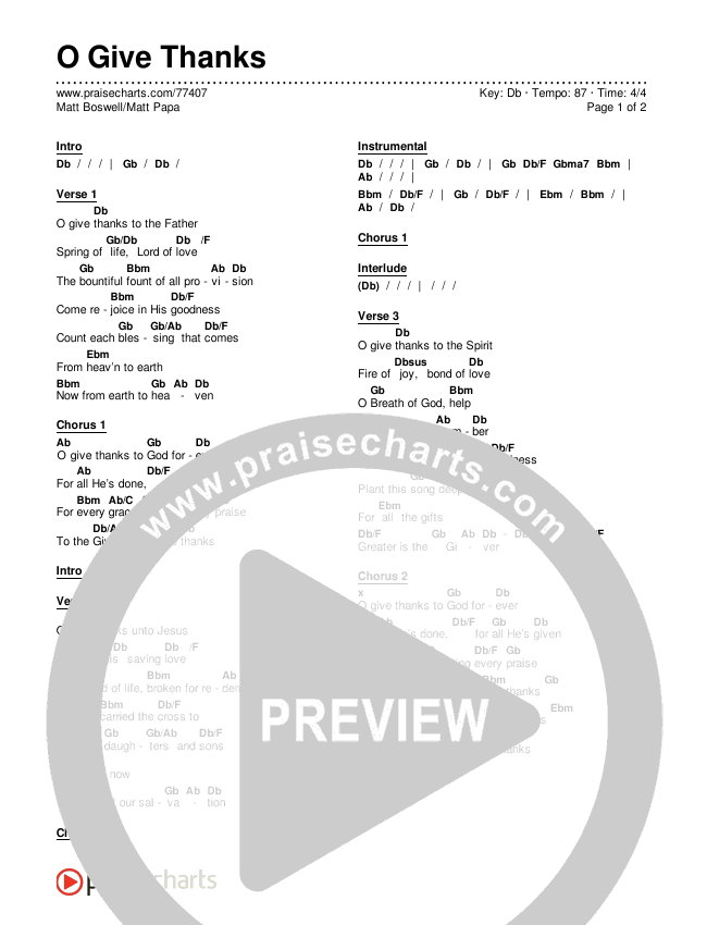 O Give Thanks Chords & Lyrics (Matt Boswell / Matt Papa)