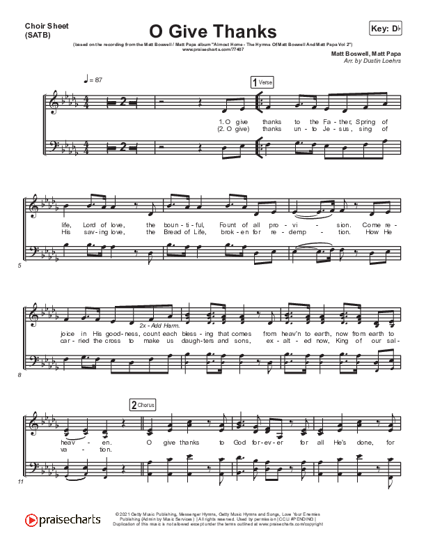 O Give Thanks Choir Vocals (SATB) (Matt Boswell / Matt Papa)