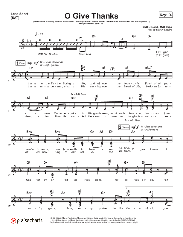 O Give Thanks Lead Sheet (SAT) (Matt Boswell / Matt Papa)