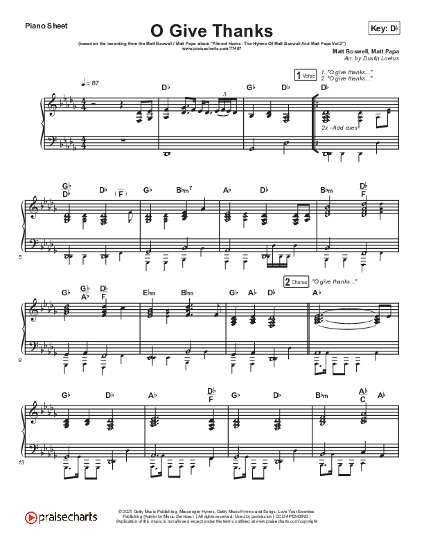 O Give Thanks Piano Sheet (Matt Boswell / Matt Papa)