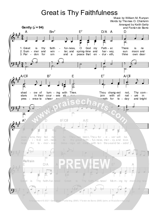 Great Is Thy Faithfulness Hymn Sheet (Keith & Kristyn Getty / The Getty Girls)