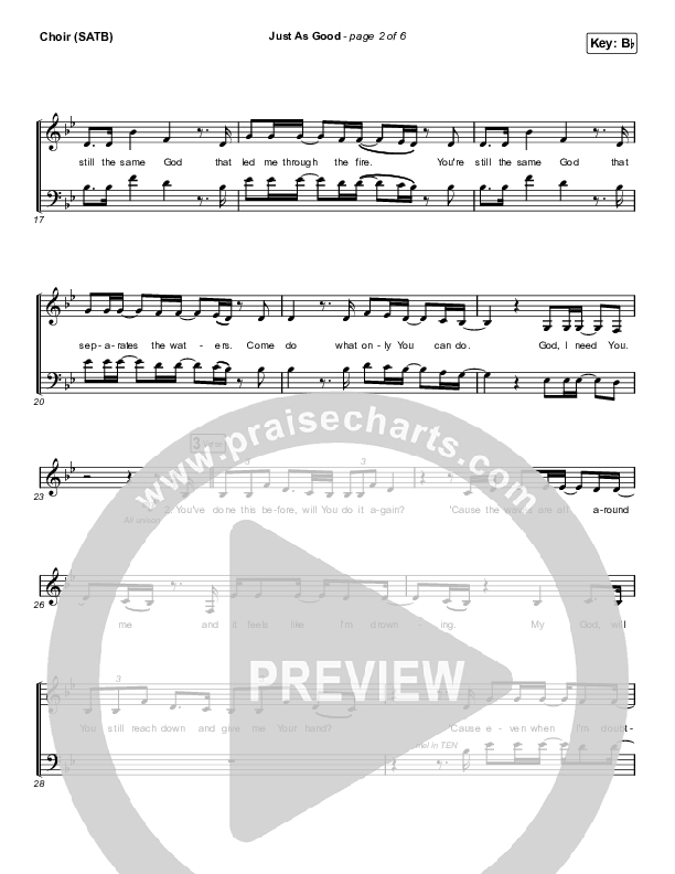 Just As Good Choir Sheet (SATB) (Chris Renzema / Ellie Holcomb)