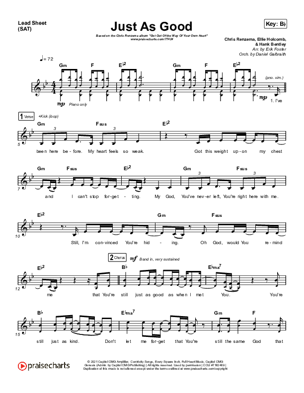 Just As Good Lead Sheet (SAT) (Chris Renzema / Ellie Holcomb)