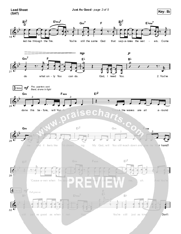 Just As Good Lead Sheet (SAT) (Chris Renzema / Ellie Holcomb)