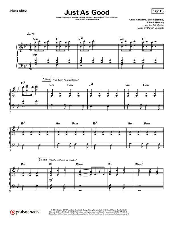 Just As Good Piano Sheet (Chris Renzema / Ellie Holcomb)