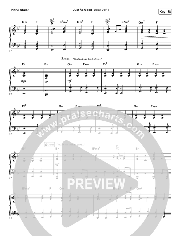 Just As Good Piano Sheet (Chris Renzema / Ellie Holcomb)