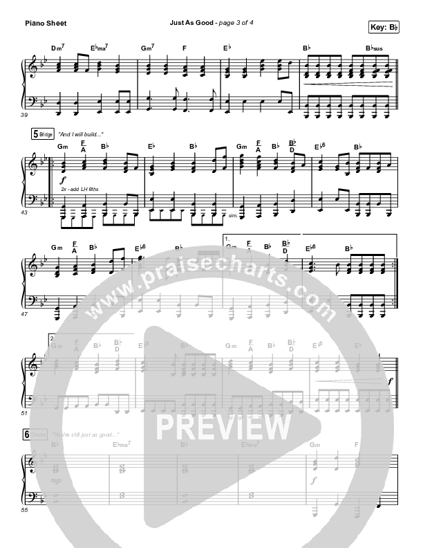 Just As Good Piano Sheet (Chris Renzema / Ellie Holcomb)