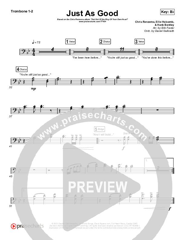 Just As Good Trombone 1/2 (Chris Renzema / Ellie Holcomb)
