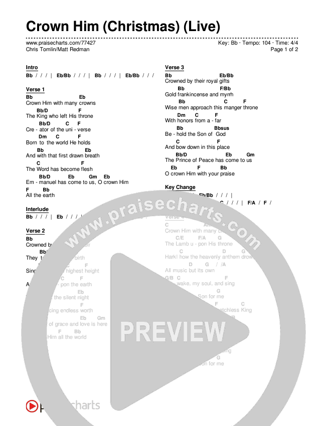 Crown Him (Christmas) (Live) Chords & Lyrics (Chris Tomlin / Matt Redman)