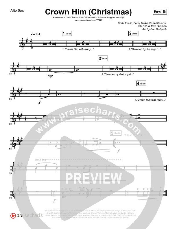 Crown Him (Christmas) (Live) Alto Sax (Chris Tomlin / Matt Redman)