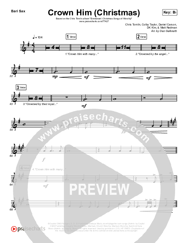 Crown Him (Christmas) (Live) Bari Sax (Chris Tomlin / Matt Redman)