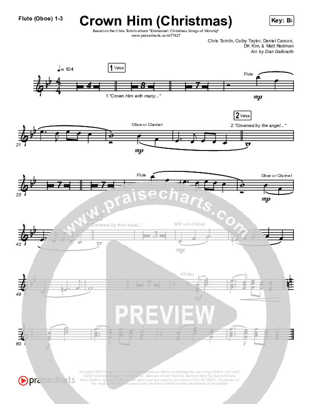 Crown Him (Christmas) (Live) Flute/Oboe 1/2/3 (Chris Tomlin / Matt Redman)