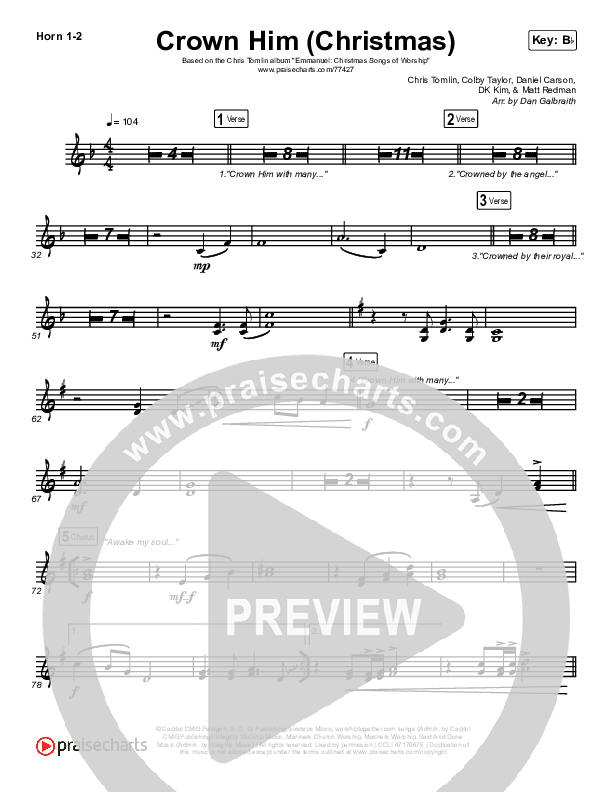 Crown Him (Christmas) (Live) French Horn 1/2 (Chris Tomlin / Matt Redman)