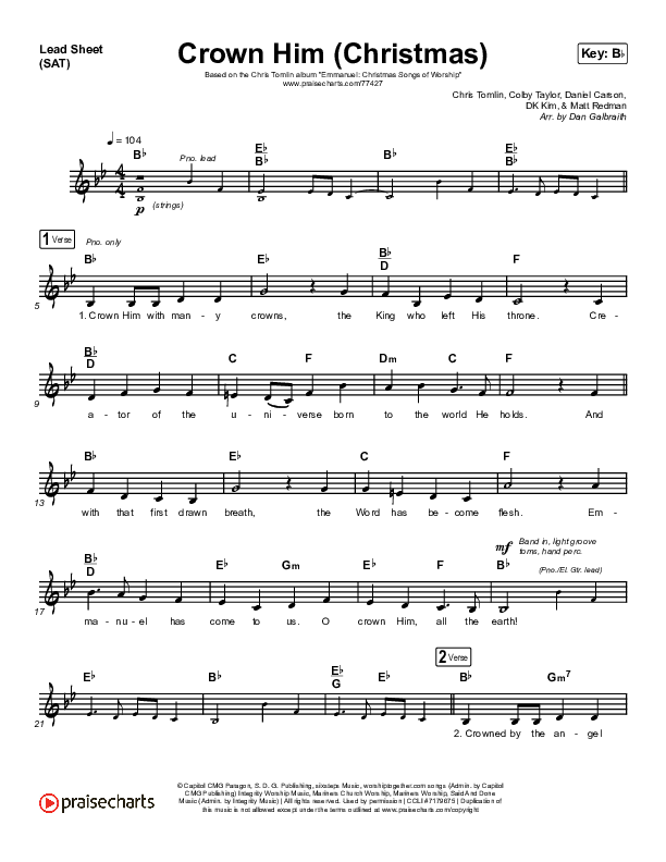 Crown Him (Christmas) (Live) Lead Sheet (SAT) (Chris Tomlin / Matt Redman)
