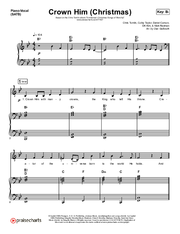 Crown Him (Christmas) (Live) Piano/Vocal & Lead (Chris Tomlin / Matt Redman)